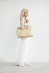 Diaper Bag Beige Front Model