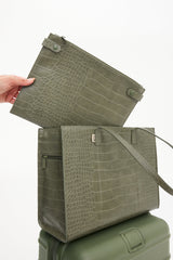 The Work Tote in Olive Croc