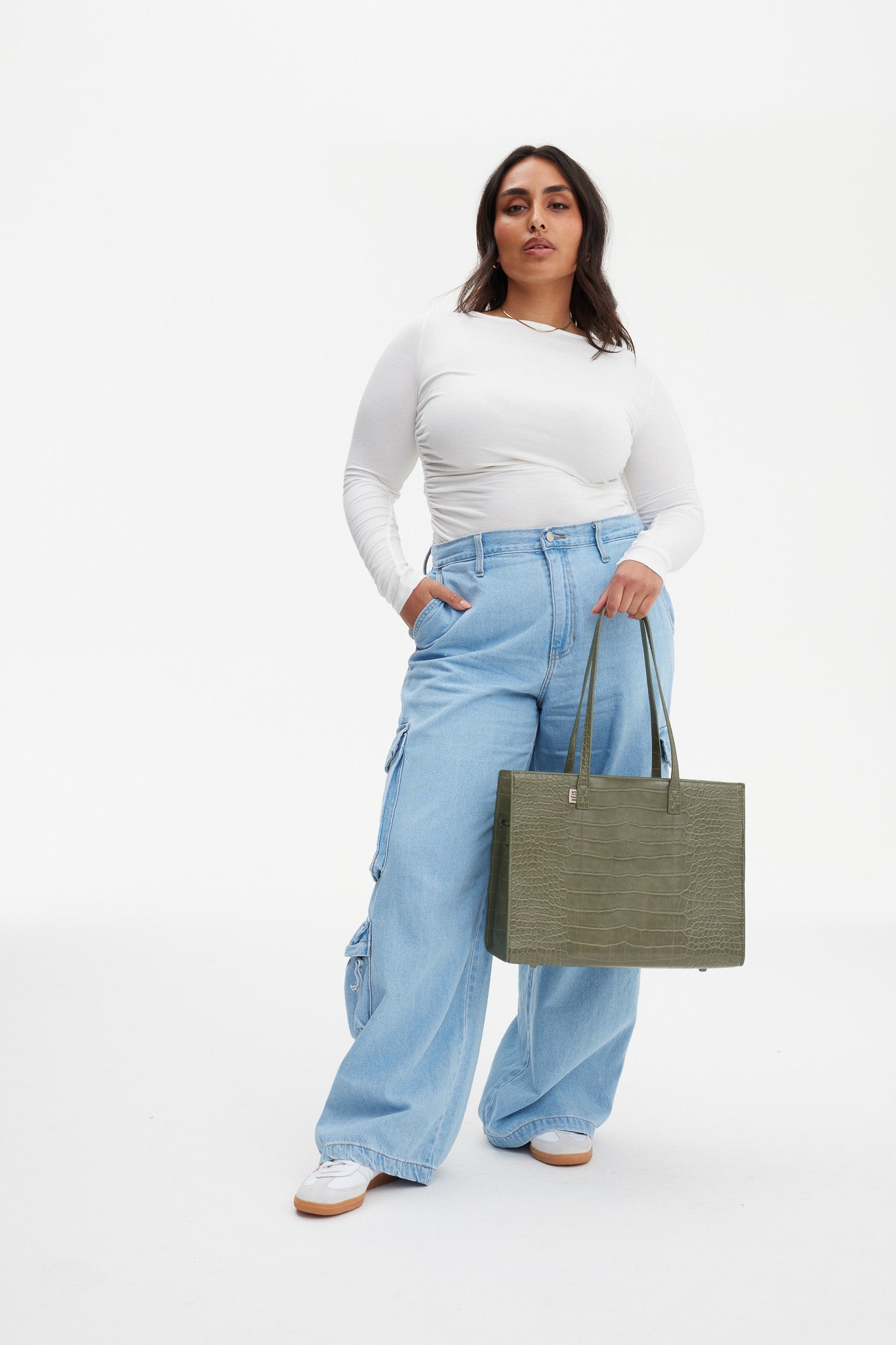 The Work Tote in Olive Croc